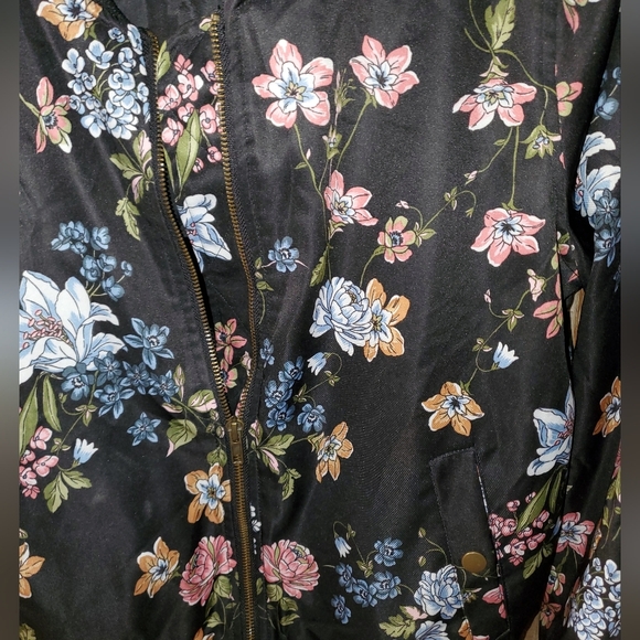 Pink Rose Black Bomber Jacket with Floral Design - Picture 10 of 10